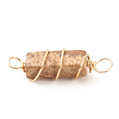 Natural Picture Jasper Connector Charms PALLOY-JF01580-04-1