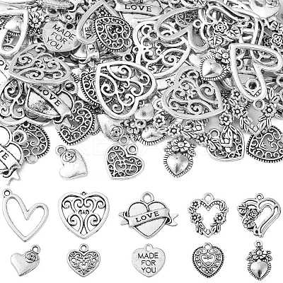 100Pcs 10 Styles Tibetan Style Alloy Pendants TIBEP-CJ0002-64-1