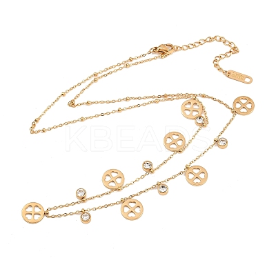 Saint Patrick's Day 304 Stainless Steel Crystal Rhinestone Flat Round and Clover Tassel Bib Necklaces for Women NJEW-A064-01G-1