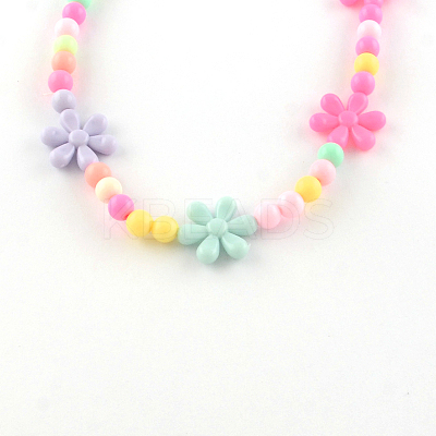 Flower Acrylic Pendant Necklaces and Stretch Bracelets Jewelry Sets SJEW-R048-05-1