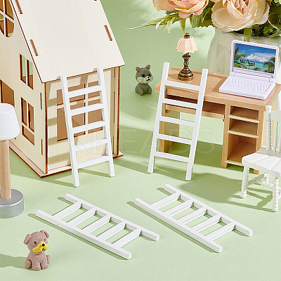 Wooden Ladder Miniature Ornaments LS-AJEW-WH0270-937-1