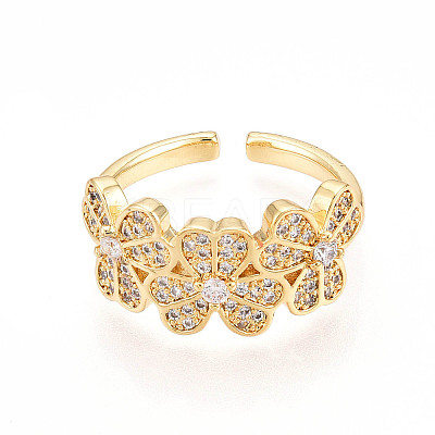 Brass Micro Pave Clear Cubic Zirconia Cuff Rings for Women KK-T074-20G-1