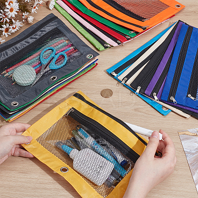 CutHollow 24Pcs 12 Colors Rectangle Oxford Cloth 3-Ring Pen Pencil Zipper Bags ABAG-CL0001-13-1
