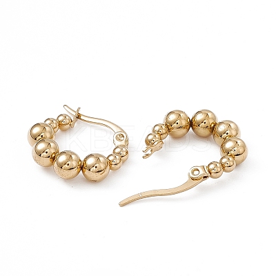 201 Stainless Steel Round Beaded Hoop Earrings with 304 Stainless Steel Pins for Women EJEW-B016-14A-G-1