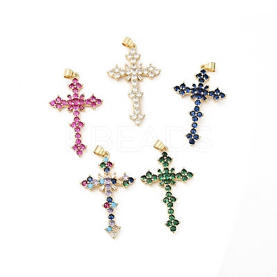 Rack Plating Brass Micro Pave Cubic Zirconia Pendants KK-E060-14G-1