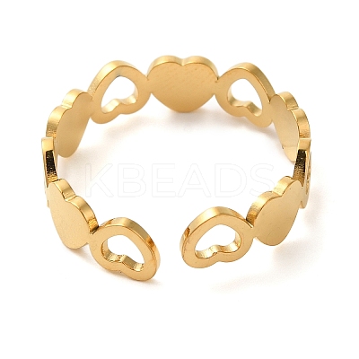Hollow Heart 304 Stainless Steel Open Cuff Rings for Women LS-RJEW-N048-09G-1