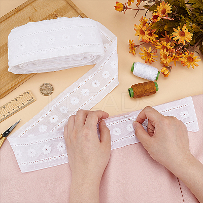 Cotton Flower Pattern Embroidery Lace Ribbon OCOR-WH0078-166-1