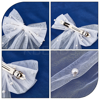 3Pcs 3 Colors Polyester Mesh Big Bowknot Hair Barrettes OHAR-FH0001-14-1