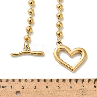 304 Stainless Steel OT Heart Pendant Ball Chain Necklaces for Women LS-NJEW-C088-05G-1