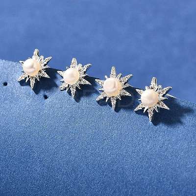 Natural Pearl Ear Studs EJEW-L099-02P-1