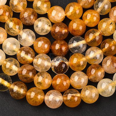 Natural Yellow Hematoid Quartz Round Beads Strands G-F266-09-8mm-1