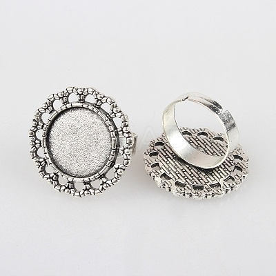 Vintage Adjustable Iron Flower Finger Ring Components Alloy Cabochon Bezel Settings X-PALLOY-O036-02AS-1