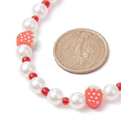 3Pcs 3 Style Fruit Polymer Clay & Glass Seed & Acrylic Pearl Beaded Necklaces Set NJEW-JN04582-1