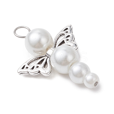 Pearlized Glass Pearl Bead Pendants PALLOY-JF03203-06-1