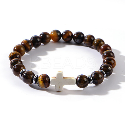 Natural Tiger Eye Beaded Stretch Bracelets QL8624-6-1