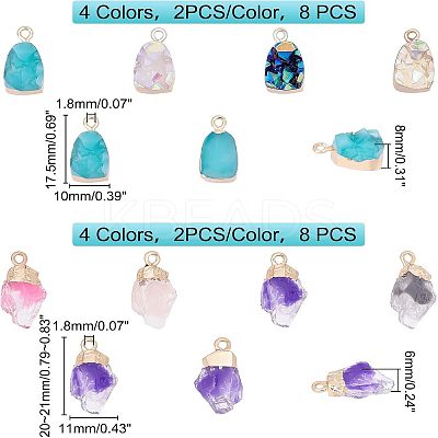 16Pcs 8 Color Druzy Resin Pendants RESI-FH0001-36-1