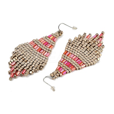 Boho Seed Bead Rhombus Tassel Earrings EJEW-Z072-02A-1