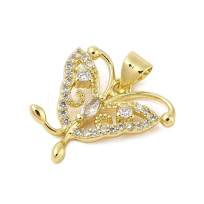 Butterfly Rack Plating Brass Micro Pave Cubic Zirconia Pendants KK-Z074-72G-1