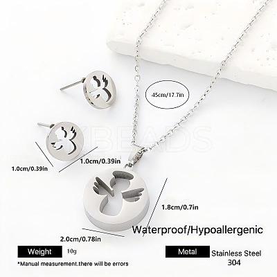 Flat Round 304 Stainless Steel Pendant Necklace & Stud Earrings Set for Women Men NO8774-6-1