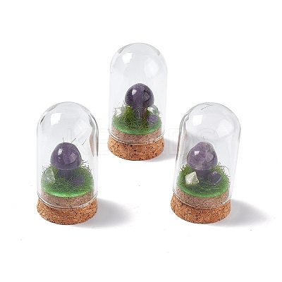 Natural Amethyst Mushroom Display Decoration with Glass Dome Cloche Cover G-E588-03H-1
