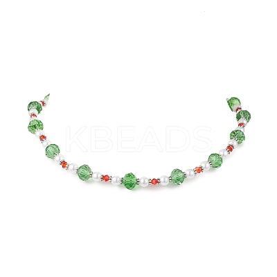 Christmas Theme Faceted Rondelle Glass & White Round ABS Plastic Imitation Pearl Beaded Necklaces for Women NJEW-JN05464-02-1