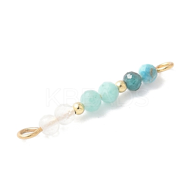 Faceted Round Natural Quartz Crystal & Amazonite & Apatite Beaded Connector Charms PALLOY-JF03530-03-1