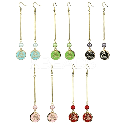 Beer Cap with Word Be Free Alloy Enamel Dangle Earrings EJEW-JE05375-1