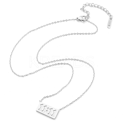 304 Stainless Steel 11:11 Number Rectangle Pendant Necklace with Cable Chains for Women NJEW-NH0001-04P-1