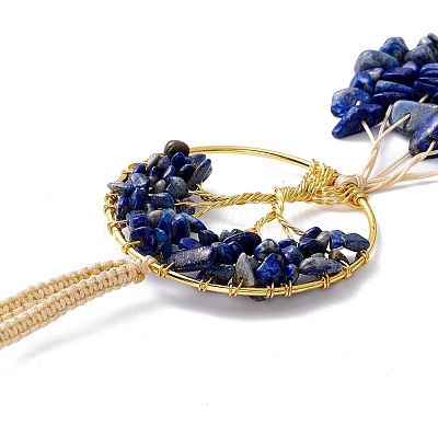 Wire Wrapped Chips Natural Lapis Lazuli Big Pendant Decorations HJEW-H057-03G-1