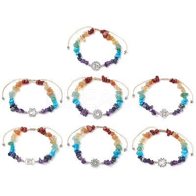 7Pcs Chakra Theme Natural & Synthetic Mixed Gemstone Chips Braided Beads Bracelets BJEW-JB11324-1