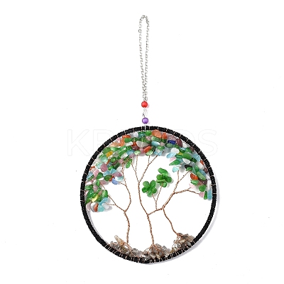 Wire Wrapped Chips Natural Gemstone Big Pendant Decorations HJEW-A005-05D-1