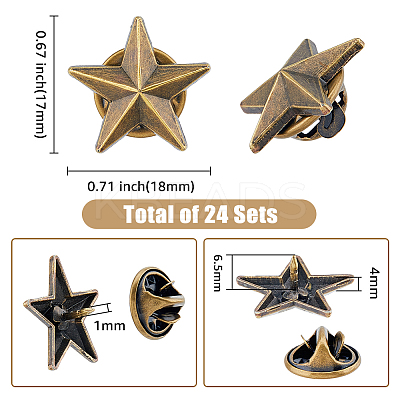 24Pcs Alloy Star Lapel Pin Brooches JEWB-FH0001-37AB-1