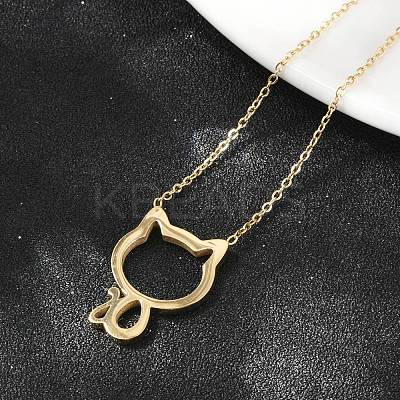 304 Stainless Steel Cat Outline Pendant Necklaces for Women NJEW-F339-03G-1