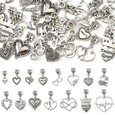 30Pcs 15 Styles Tibetan Style Alloy European Dangle Charms PALLOY-YW00072-1