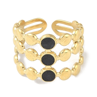 Ion Plating(IP) 304 Stainless Steel Enamel Flat Round Cuff Finger Rings RJEW-L107-080G-02-1