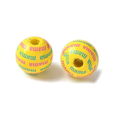 Mother's Day Theme Printed Wood European Beads WOOD-F016-01-1