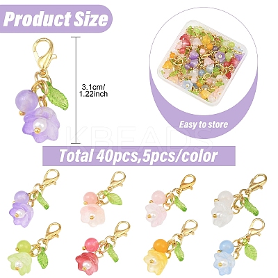 40Pcs 8 Styles Natural Yellow Jade & Natural White Jade & Malaysia Jade & Glass & Acrylic Pearl Flower Pendant Decorations HJEW-YW00156-1
