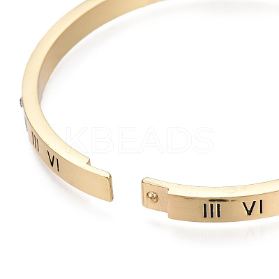 Roman Numeral Brass Hinged Bangle with Crystal Rhinestone for Women BJEW-S118-126G-1