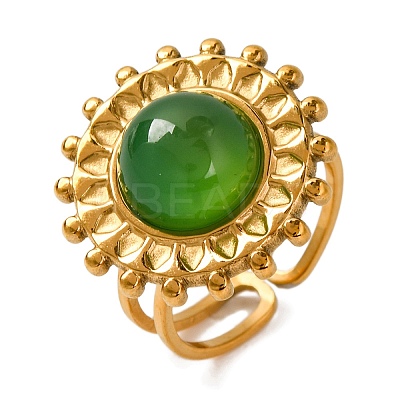 Round Natural Mixed Stone Finger Rings RJEW-Q822-16G-1
