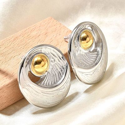 304 Stainless Steel Two Tone Stud Earrings EJEW-F355-02GP-01-1