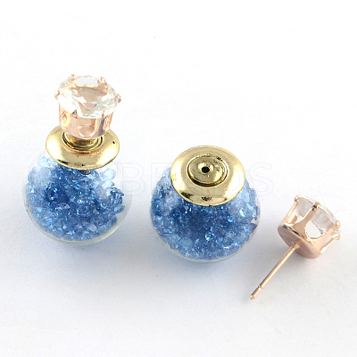 Double Sided Glass Ball Stud Earrings X-EJEW-R104-06F-1