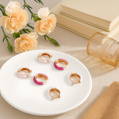 4 Pairs 4 Colors Alloy Enamel Huggie Hoop Earrings for Women EJEW-HY0001-23B-1