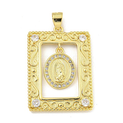 Rack Plating Brass Micro Pave Clear Cubic Zirconia Pendants KK-Z053-09G-1