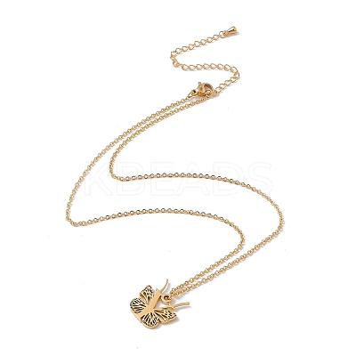 Initial Letter with Butterfly Pendant Necklace NJEW-C026-01G-Y-1