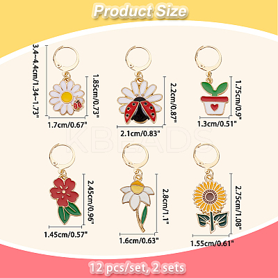 Alloy Enamel Flower & Ladybug Charm Locking Stitch Markers HJEW-PH01712-1