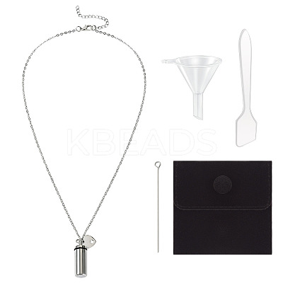 1Pc Openable Column 304 Stainless Steel Memorial Urn Ashes Pendant Necklace Set NJEW-TA0001-18-1