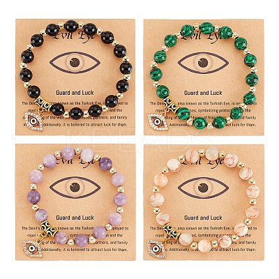 4Pcs 4 Style Natural & Synthetic Mixed Gemstone Beaded Stretch Bracelets Set BJEW-AN0001-64-1