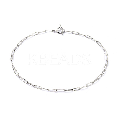 Non-Tarnish 304 Stainless Steel Textured Paperclip Chains Necklaces NJEW-JN02742-1