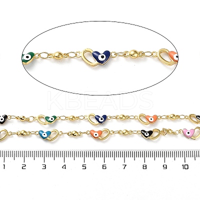 Heart with Evil Eyes Brass Enamel Link Chains CHC-Q013-03G-1