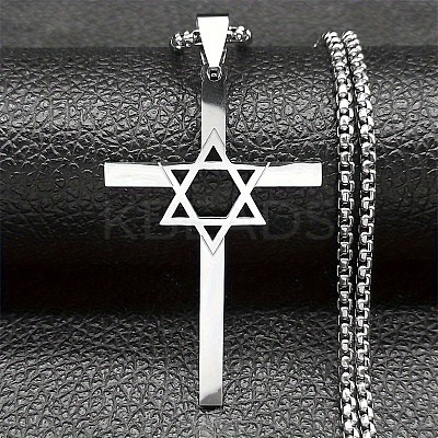 304 Stainless Steel Cross with Star of David Pendant Necklaces FS-WG66E8B-01-1